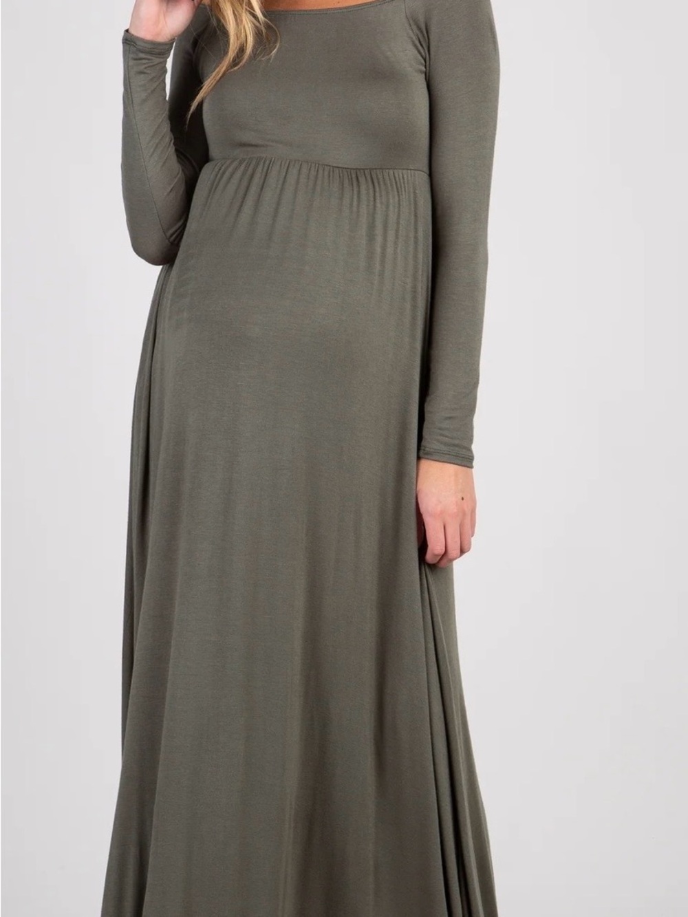 Pinkblush Olive Off Shoulder Long Sleeve Maxi Maternity Dress (retails $79) - Picture 2 of 5